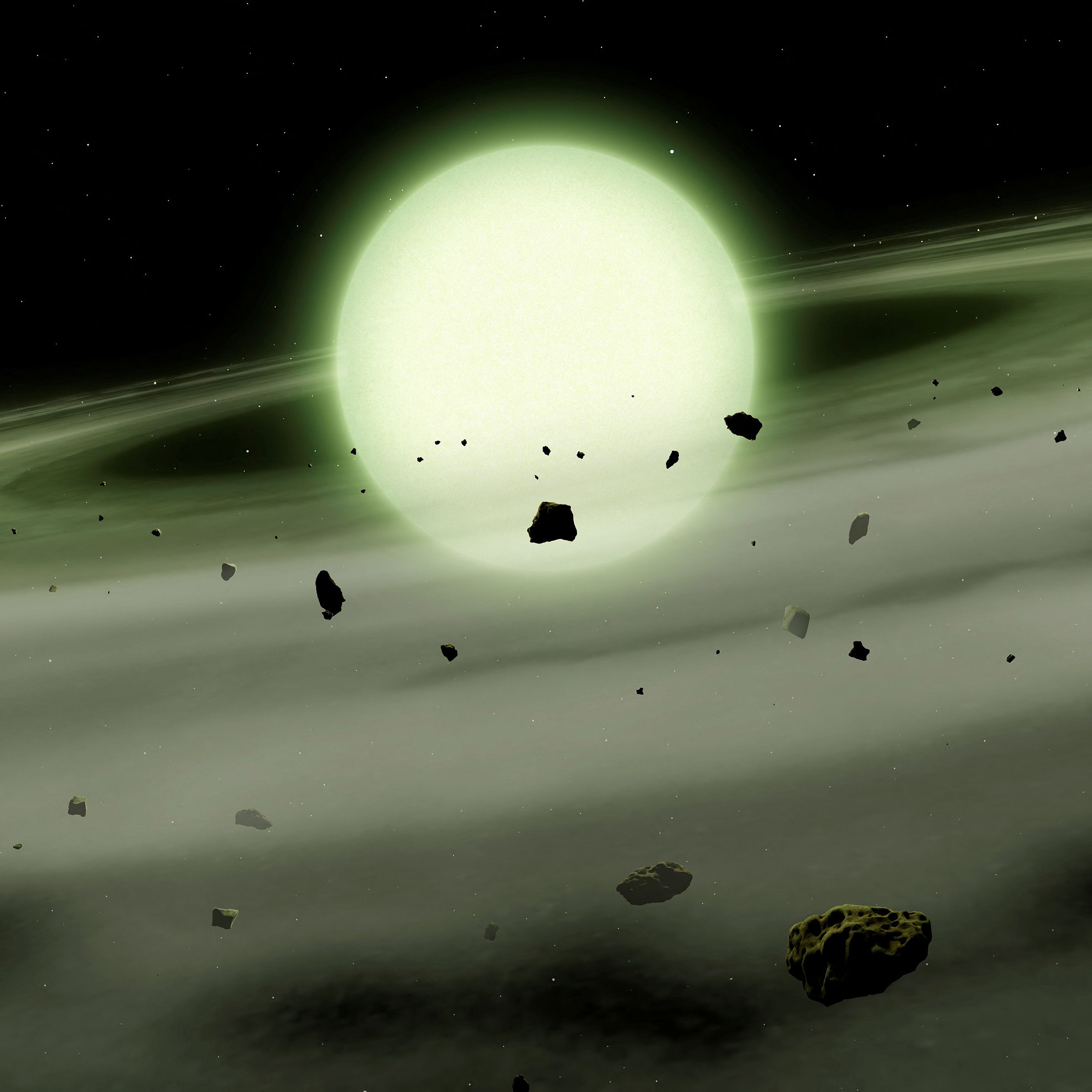 Colorful depiction of white dwarf stars in the night sky